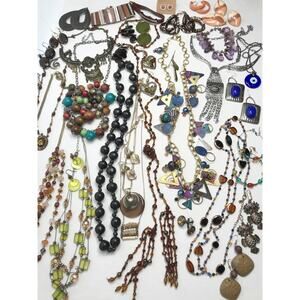 Huge 2.02lb Boho Festival Bronze Estate Mix Jewelry Necklace Earring Lot Bundle